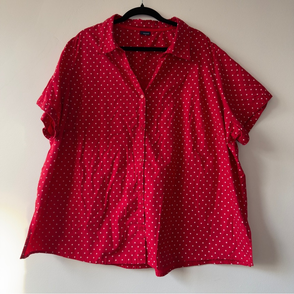 Basic Editions Red and White Polka Dot Button-Up